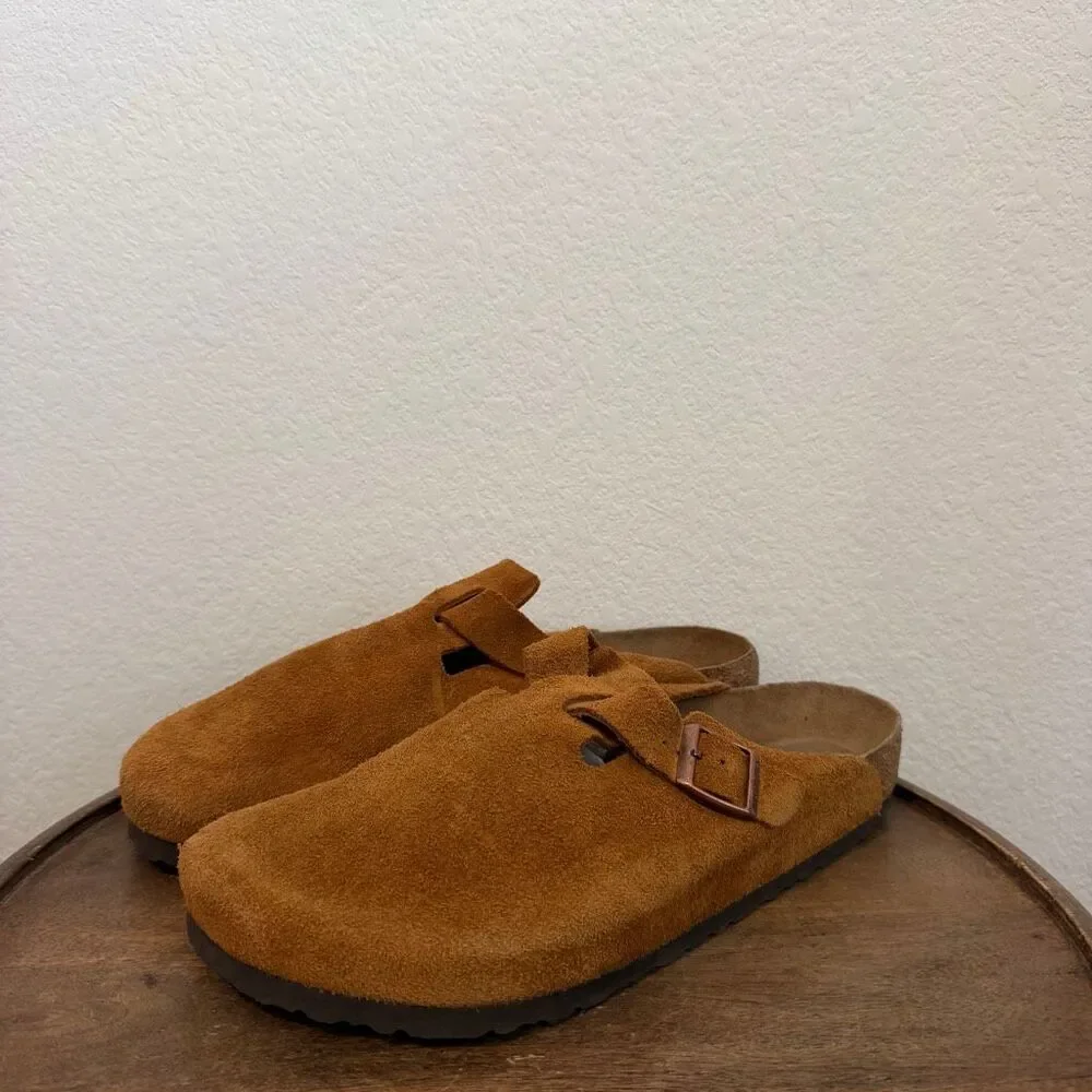 Birkenstock Mink Brown Leather Suede Boston Soft Footbed Clogs Men's Size 12